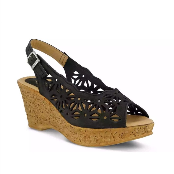 Spring Step Shoes - Spring Step Black Wedge Sandals EU 38 US 7.5 8